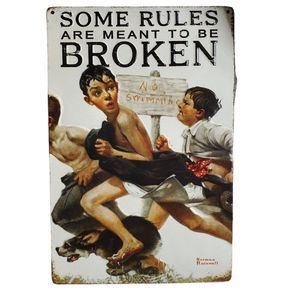Norman Rockwell  Metal Sign Wall Decor 8" X 12" Open Road Boys Break rules